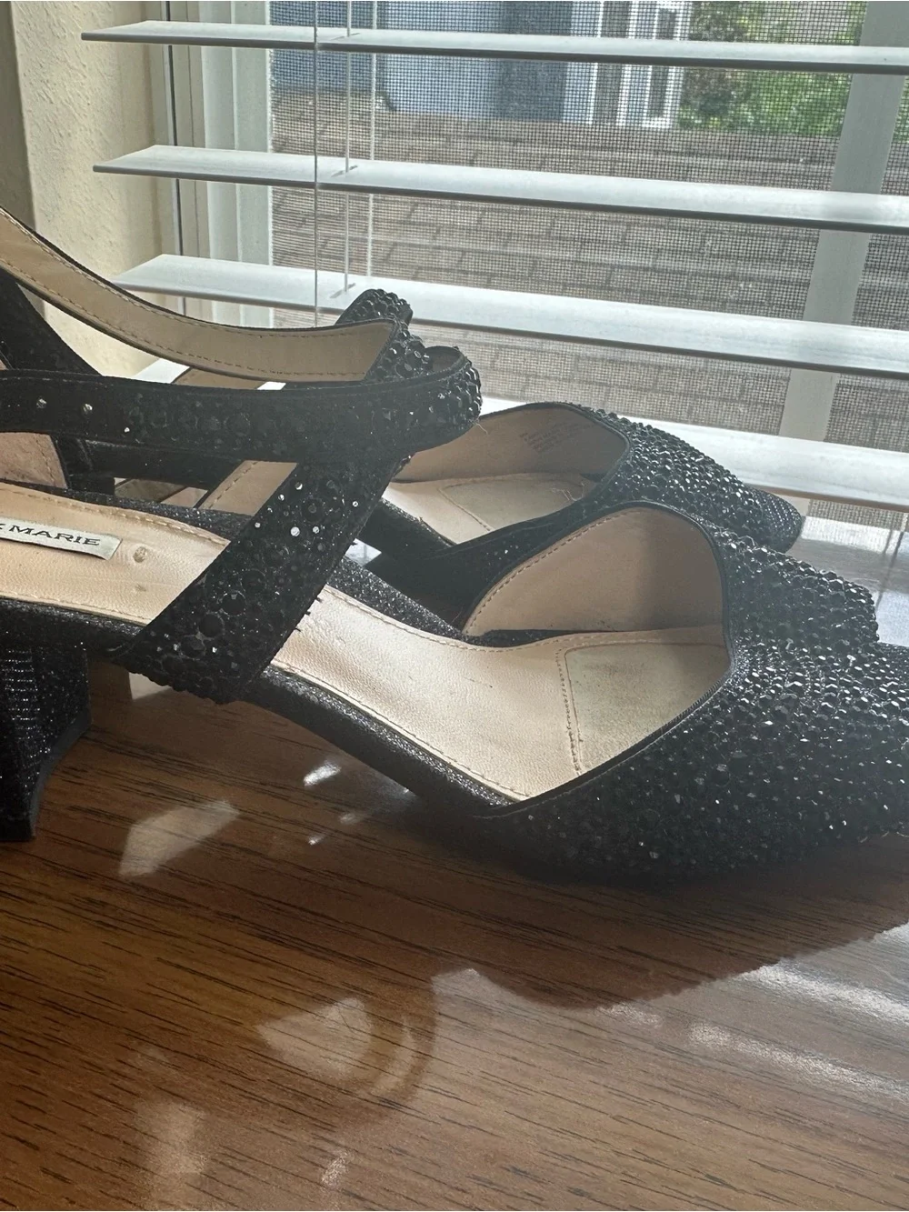 Alex Marie Black Crystal Block Heel Sandal